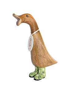 DCUK Natural Finish Duckling with Floral Welly Boots-Green